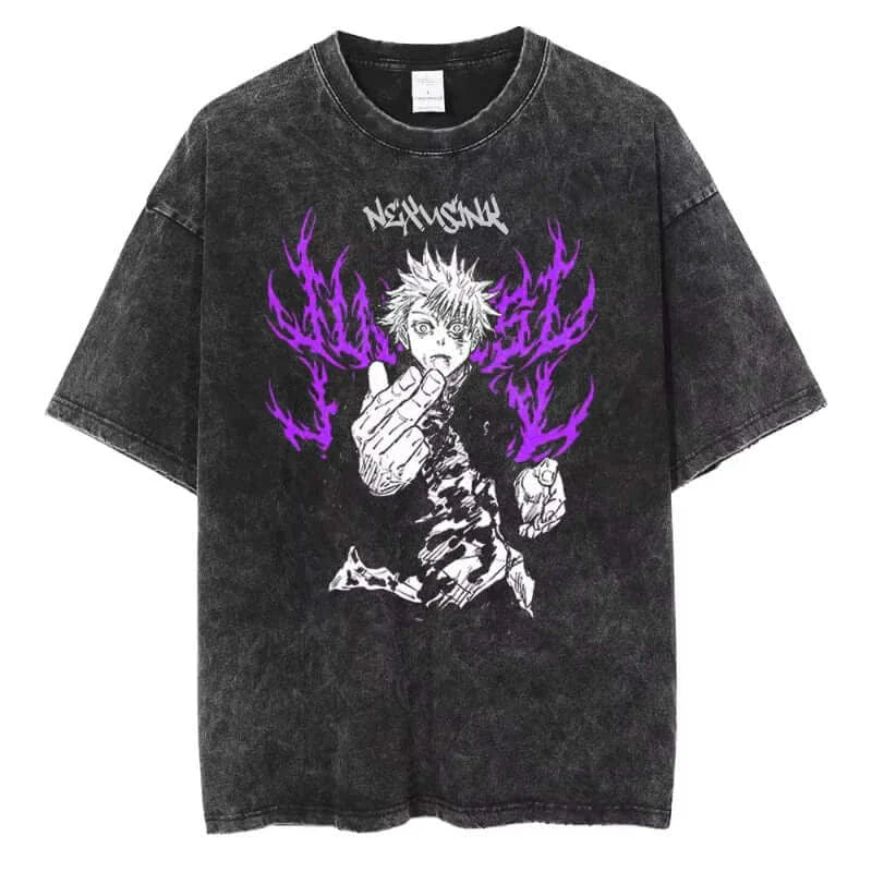 Ryomen Sukuna Washed T-Shirt: Harajuku Oversized Anime Tee