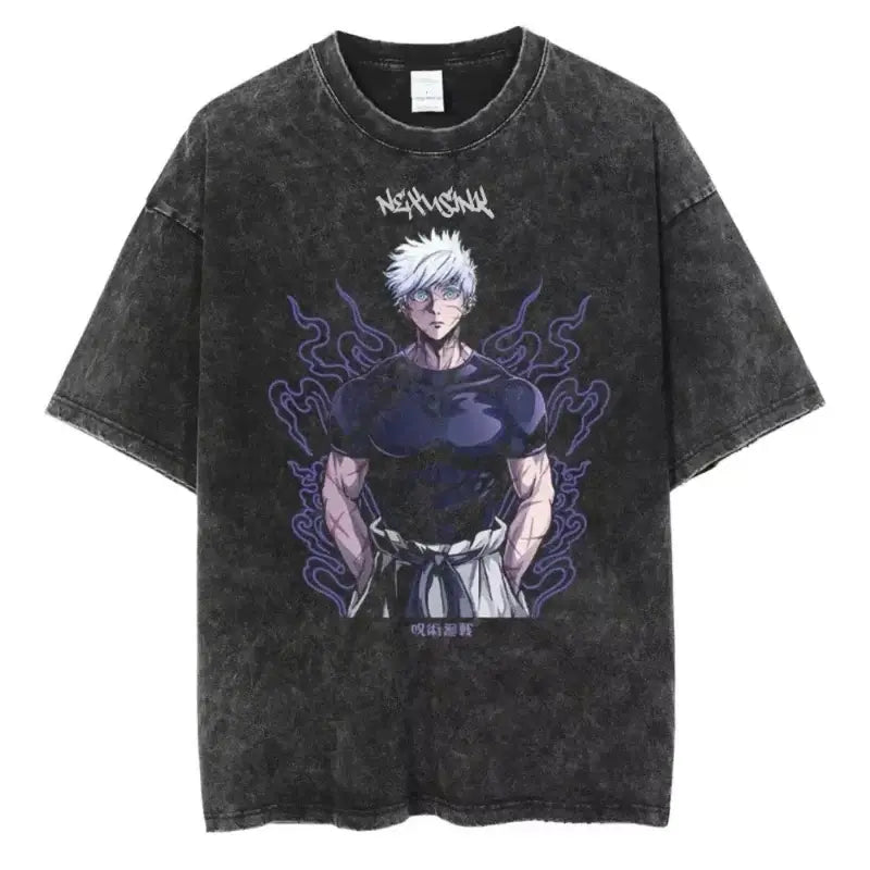 Ryomen Sukuna Washed T-Shirt: Harajuku Oversized Anime Tee