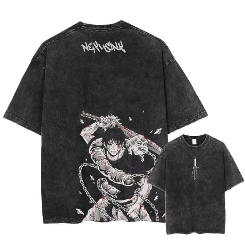 Ryomen Sukuna Washed T-Shirt: Harajuku Oversized Anime Tee