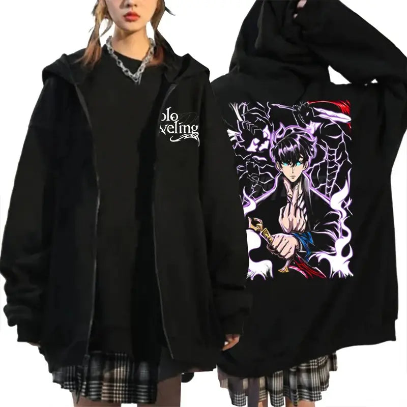 Solo Leveling Graphic Hoodie Streetwear Zip-Up